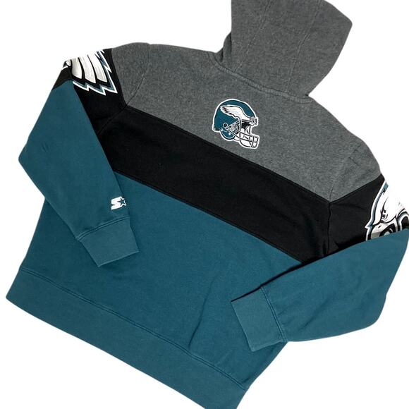 Starter G-111 NFL Hoodie Mens Large Green/Gray Philadelphia Eagles Patched Logo - Picture 1 of 15